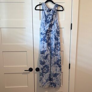 White House Black Market Blue Leaf Print Maxi Dress